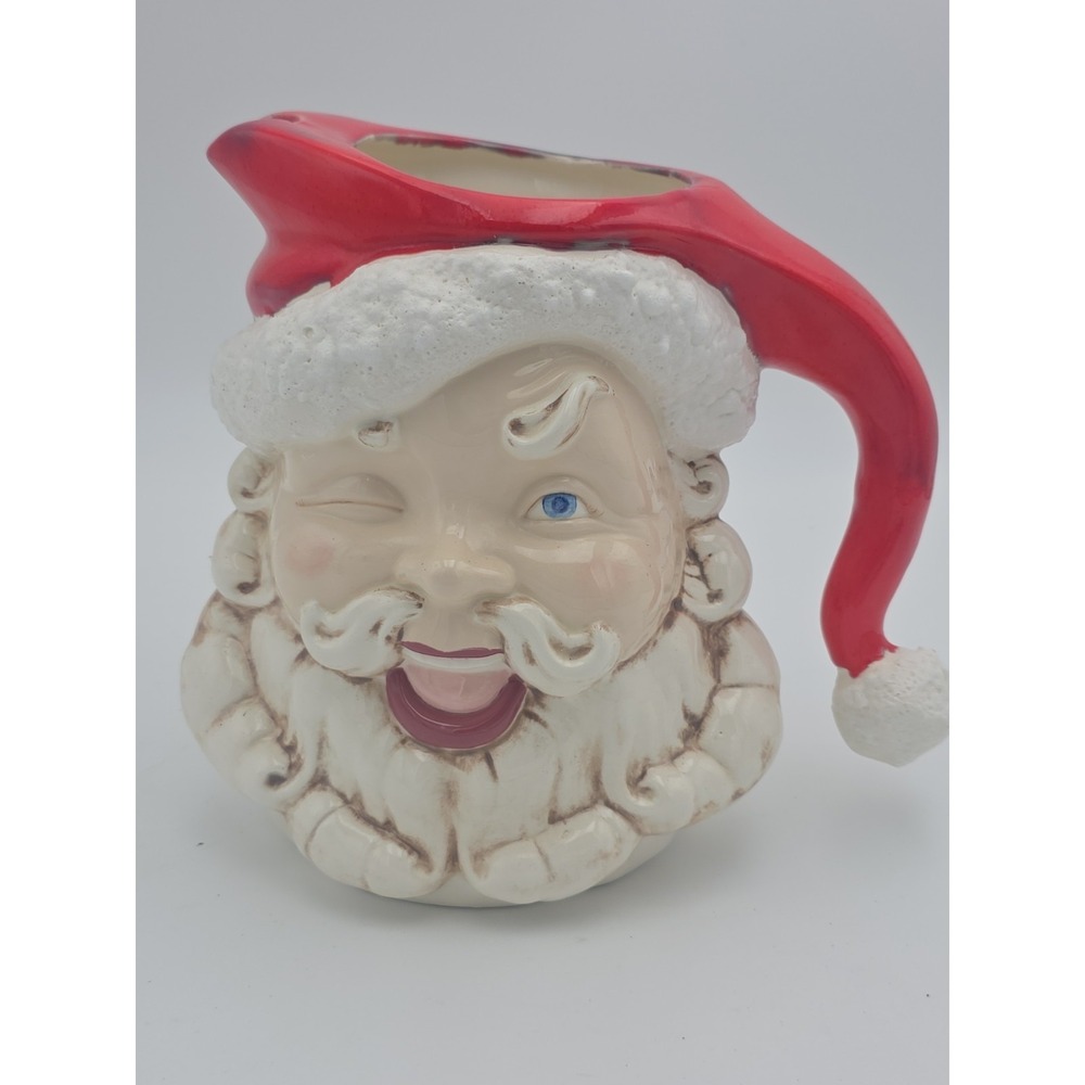 VTG Winking Santa Pitcher Jamar Mallory Ceramics 1955 MCM Nostalgic Christmas